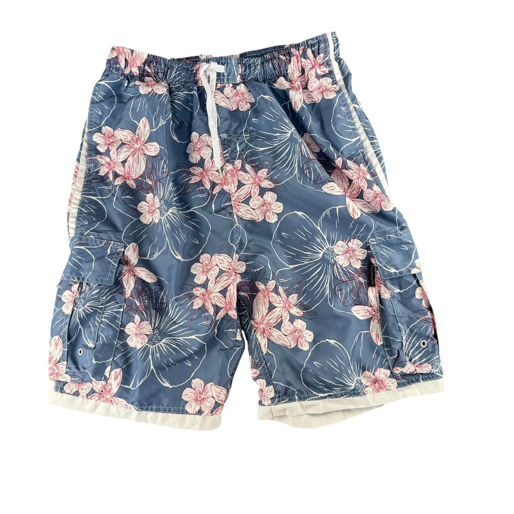 Palmwave‎ Mens Swim Trunks Blue Pink Floral Cargo Board Shorts Medium